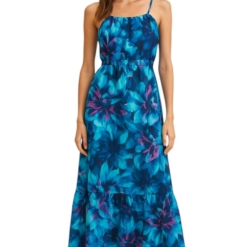 Turquoise Blue Floral Purple Spaghetti Strap Fushia Maxi Orange Dress L
